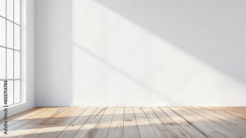 Background of empty room with light on white wall and wooden floor Background of empty room with light on white wall and wooden floor