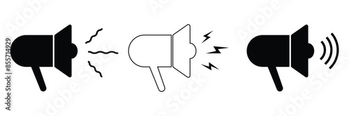 Megaphone icon set. Outline and silhouette vector illustration isolated on white background. Loudspeaker sign. EPS 10