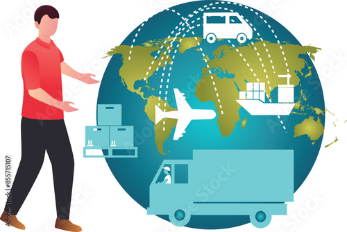 The boy is showing global transportation.