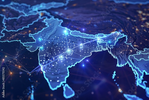blue illuminated map of india