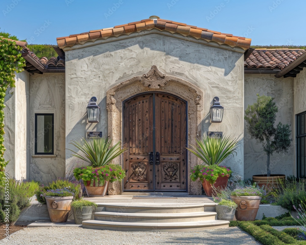 Fototapeta premium Architectural detail of a home's facade featuring privacy elements