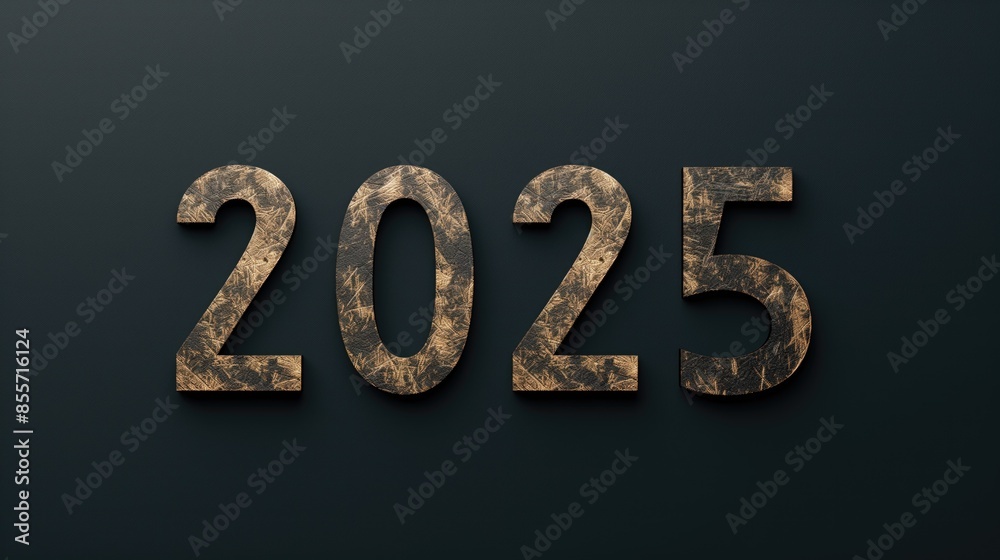 Gold numbers 2025 on black background. New Year 2025. New Year and Christmas card Gold numbers 2025 on black background. New Year 2025. New Year and Christmas card