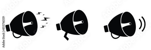 Megaphone icon set. Outline and silhouette vector illustration isolated on white background. Loudspeaker sign. EPS 10