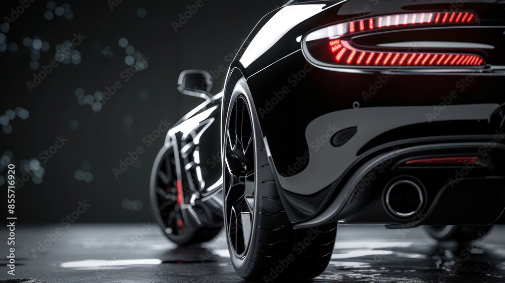 Naklejka premium The back of the front wheel of a black-colored car