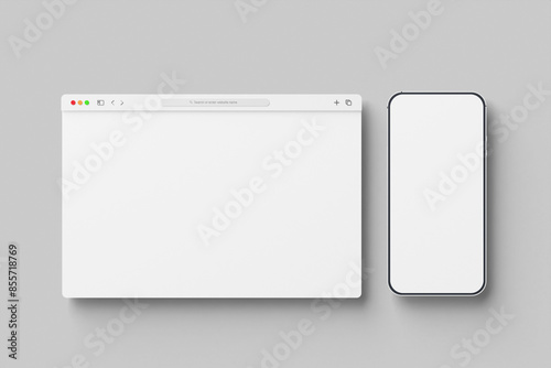 Blank web browser with mobile screen mockup