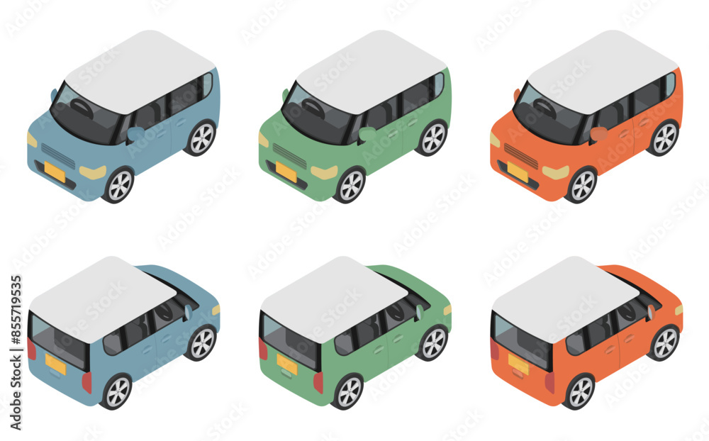 アイソメトリックイラスト:軽自動車セット アイソメトリックイラスト:軽自動車セット