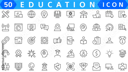 Education and Learning thin line icons set. Education, School, Learning editable stroke icons. Vector illustration