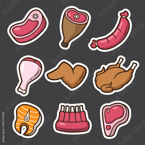 set of meats icons good for sticker, patter t shirt, graphic design, food icon, butcher icon