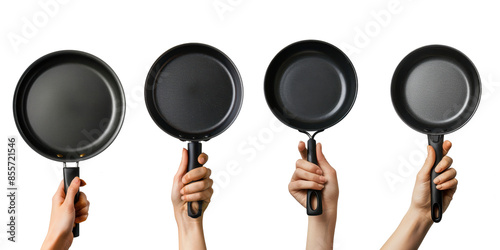 hand holding a pan isolated on a transparent background