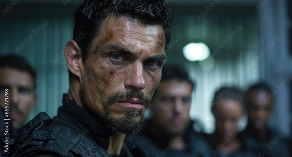 Intense military man with serious expression Intense military man with serious expression