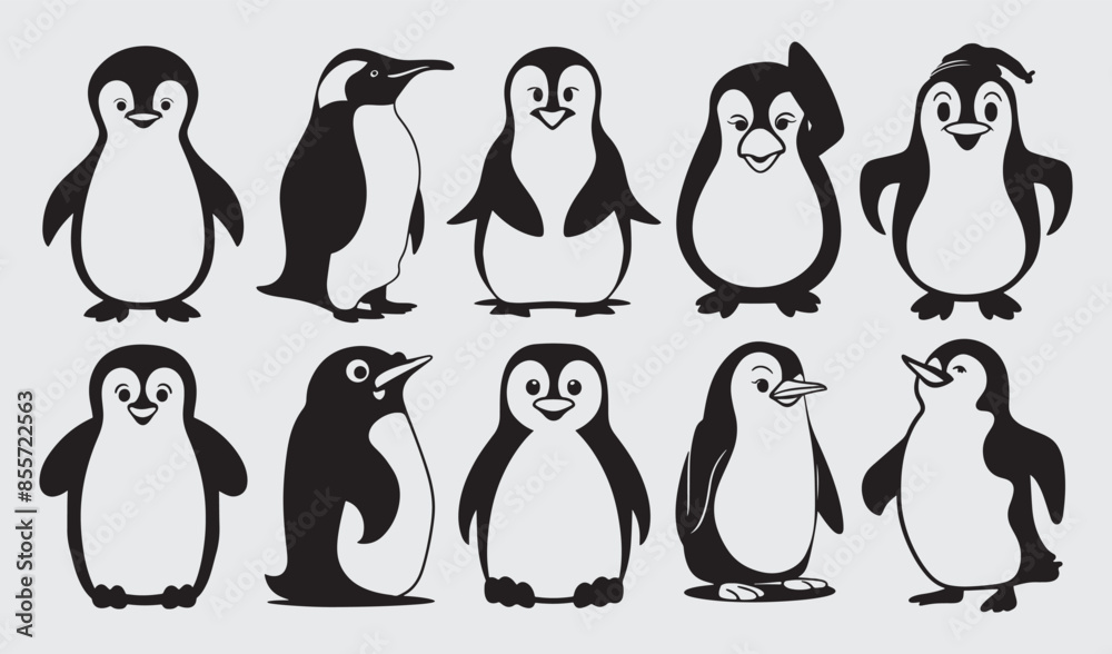 Obraz premium Birds Silhouette Vector Collection Hand drawn Penguin