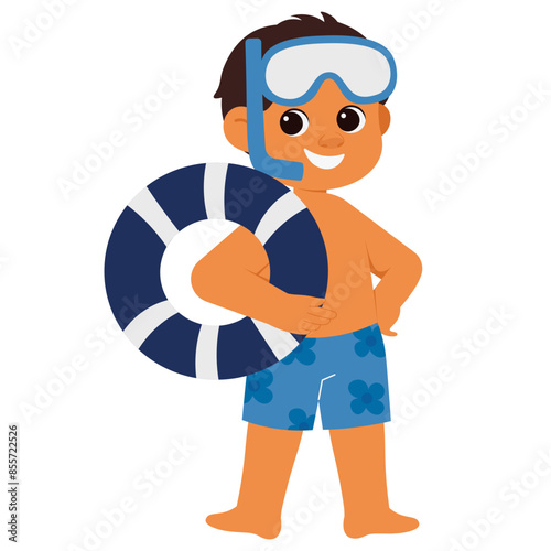 Summer Boy Wear Snorkel Equipment Illustration