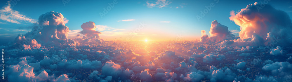 A beautiful blue sky with a large sun in the middle A beautiful blue sky with a large sun in the middle