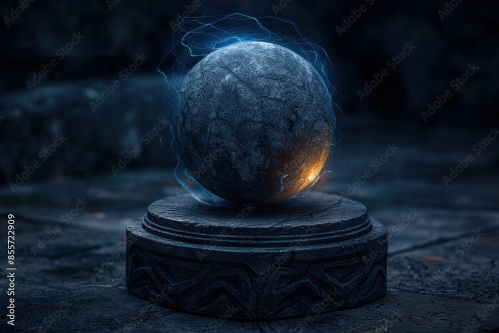 Glowing sphere on dark pedestal Glowing sphere on dark pedestal