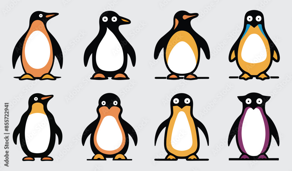 Obraz premium Birds Silhouette Vector Collection Hand drawn Penguin