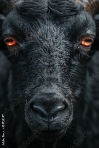 close-up of a black goat's face