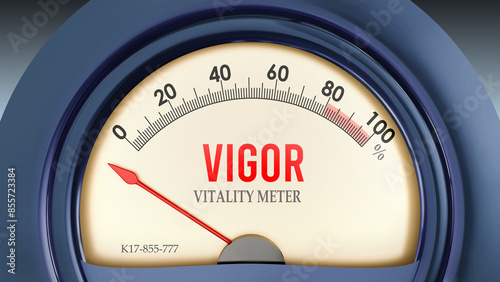 Vigor and Vitality Meter that hits less than zero, showing an extremely low level of vigor, none of it, insufficient. Minimum value, below the norm. Lack of vigor. ,3d illustration