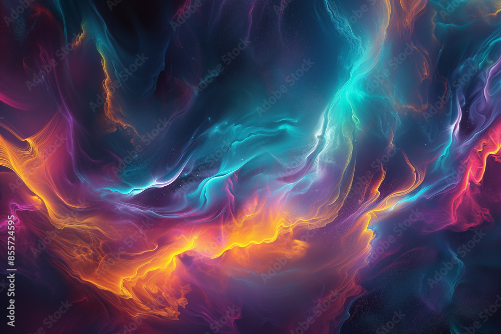 Obraz premium Colorful abstract wallpaper inspired by the Northern Lights, swirling & mesmerizing patterns of vibrant colors spread across the sky. Aurora Borealis Whispers abstract wallpaper concept banner design