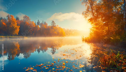 beautiful autumn sunset on the river © Oleksiy