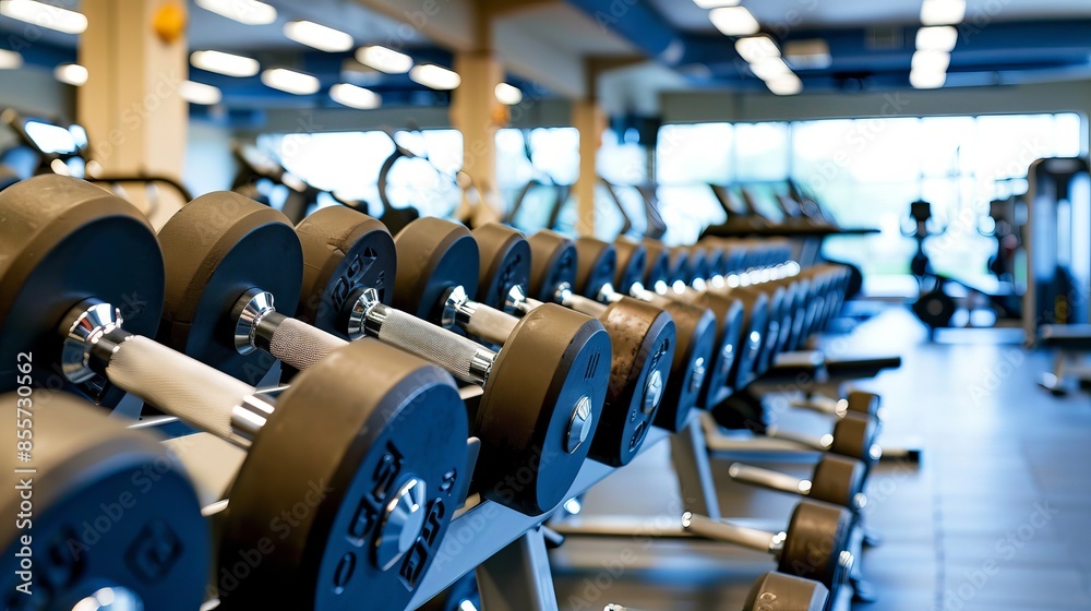 Obraz premium Weightlifting Scene with Gym Dumbbells