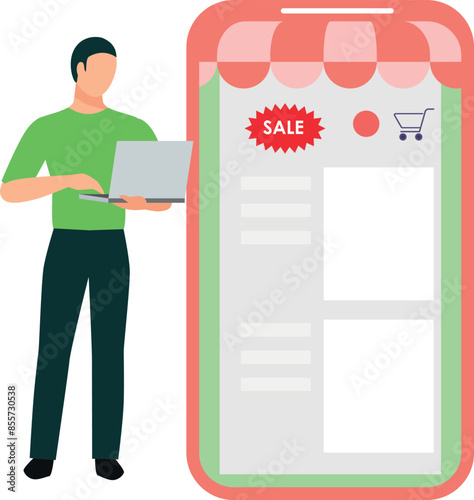 A guy is ordering from online sales.