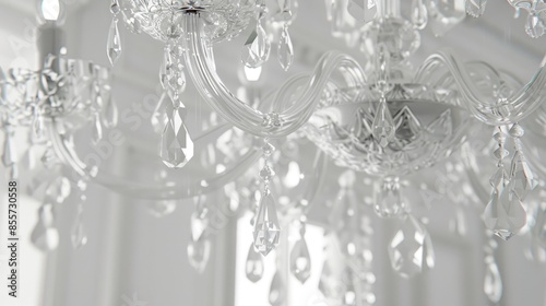 Crystal chandelier detail in white room
