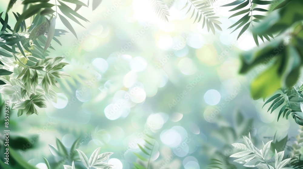 Blurred backdrop featuring white and green leaves
