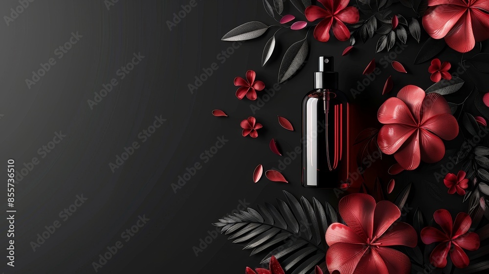 Obraz premium Dynamic composition of modern Black Friday perfume coupons and discounts presented with graphic elements in a realistic style on a black background