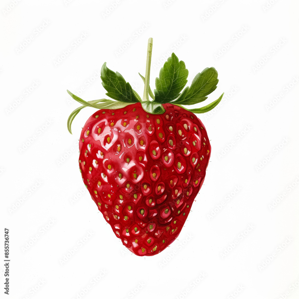 Vibrant, close-up image of a ripe, red strawberry isolated on a white background, perfect for promoting summer freshness and healthy eating concepts Vibrant, close-up image of a ripe, red strawberry isolated on a white background, perfect for promoting summer freshness and healthy eating concepts