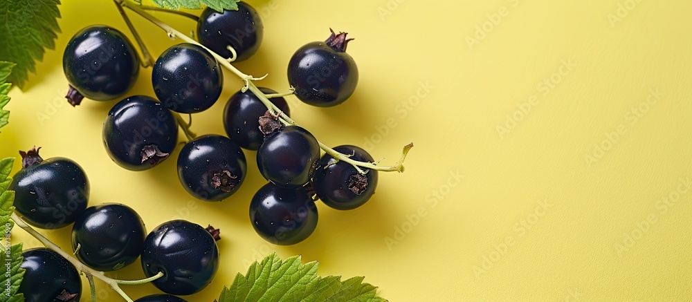 black currant Isolated on pastel background closeup. with copy space image. Place for adding text or design black currant Isolated on pastel background closeup. with copy space image. Place for adding text or design