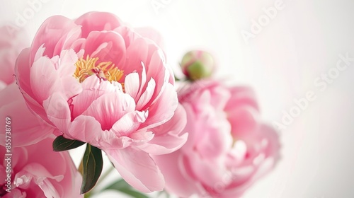 Fototapeta Naklejka Na Ścianę i Meble -  pink peonies arranged in a stock photography style against a pristine white background, bathed in natural light.