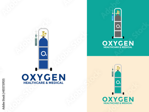 Medical oxygen cylinder logo vector icon, Set Vector Illustration of medical oxygen cylinder