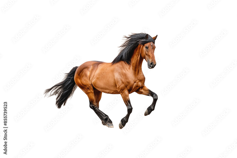 A majestic brown horse in mid-gallop, captured with flowing mane and powerful muscles, on a transparent background for equestrian themes.
A majestic brown horse in mid-gallop, captured with flowing mane and powerful muscles, on a transparent background for equestrian themes.