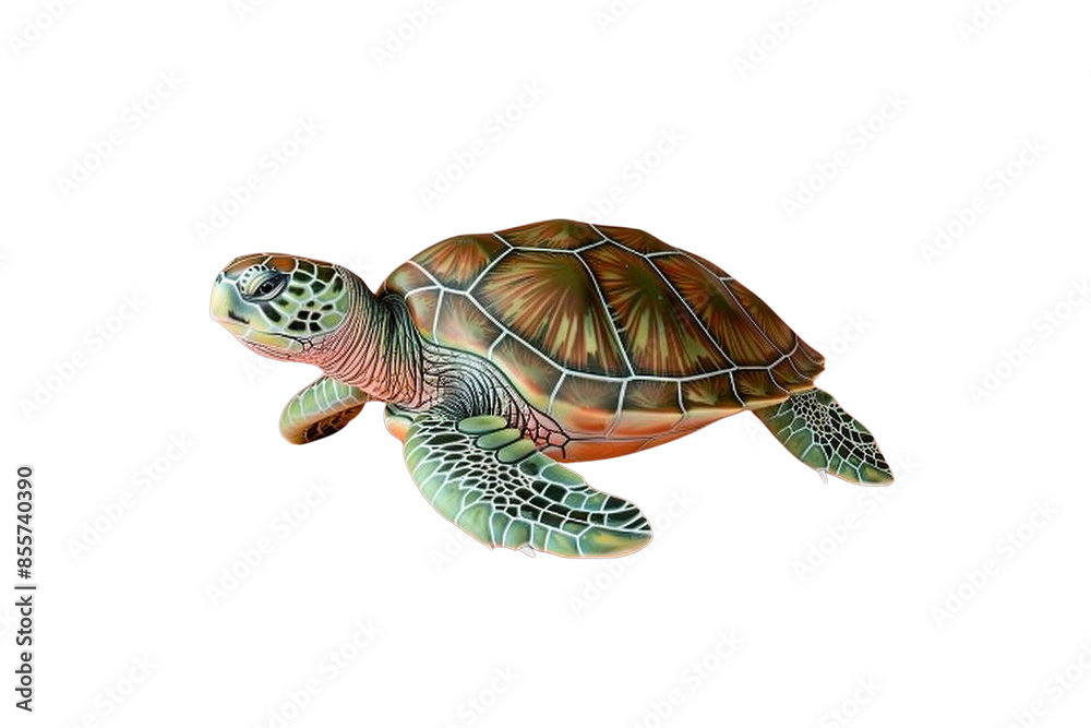 Obraz premium Realistic sea turtle swimming gracefully on a transparent background, highlighting its beautifully patterned shell.