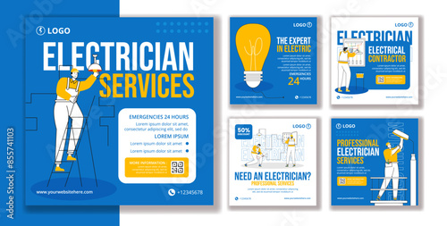 Electrician Services Social Media Post Flat Cartoon Hand Drawn Templates Background Illustration
