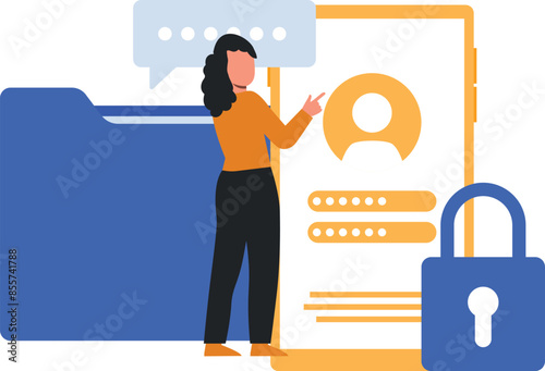 The girl is pointing to the login account on mobile.