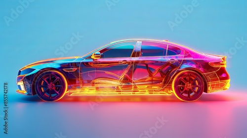Transparent Car Render With Neon Lights