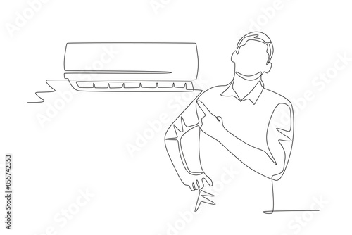 The man who turned on the AC. World ozone day concept one-line drawing