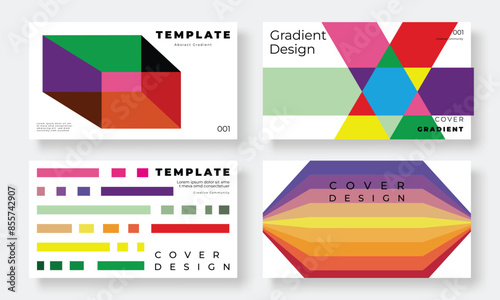 Set of template background design vector. Collection of creative abstract gradient vibrant colorful perspective 3d geometric shape background. Art design for business card, cover, banner, wallpaper.