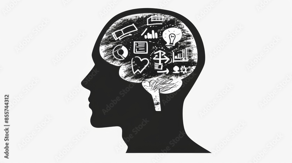 Concept of Artificial Intelligence with Gears on Human head. Networks Design Concep with Icons on background Concept of Artificial Intelligence with Gears on Human head. Networks Design Concep with Icons on background