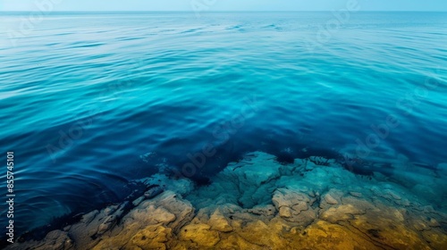 Tranquil blue ocean waters with visible seabed and ripples.