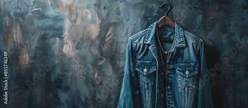 Denim shirt and necklace on...