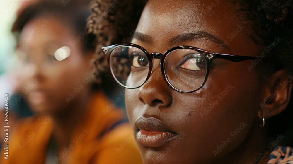 Close-up of a Black womans determined expression Close-up of a Black womans determined expression