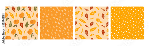 Seamless Autumn pattern set, hand drawn doodle Apple, falling leaves, abstract dots. Thanksgiving, Autumn, Fall print For wrapping paper, festival menu, wallpaper, packaging, textile. Autumn harvest