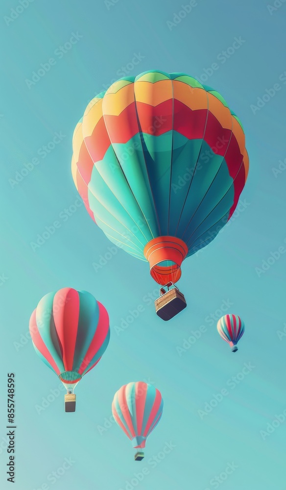 Obraz premium Colorful hot air balloons floating in a clear blue sky