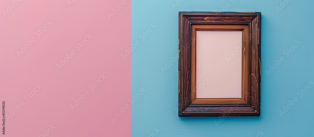 Dark brown natural wooden picture frame, Isolated on pastel background. with copy space image. Place for adding text or design Dark brown natural wooden picture frame, Isolated on pastel background. with copy space image. Place for adding text or design