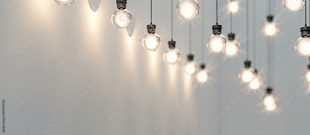 Obraz premium Light bulbs mounted on the ceiling with a white background. Close-up. with copy space image. Place for adding text or design