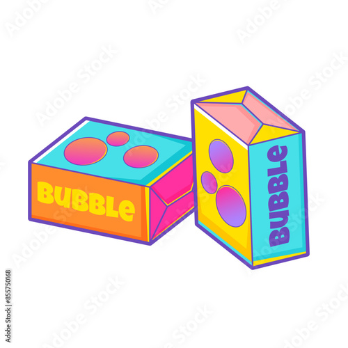 Vibrant cartoon illustration of colorful bubble gum packs, y2k aesthetic, perfect for retro-themed designs, playful decor, and nostalgic graphics.