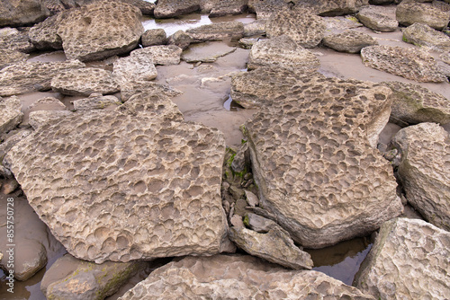 Beautiful rocky shore of the Caspian Sea.