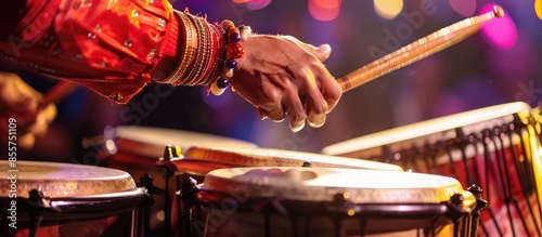 Percussionist. Performance at concert. Copy space image. Place for adding text or design photo